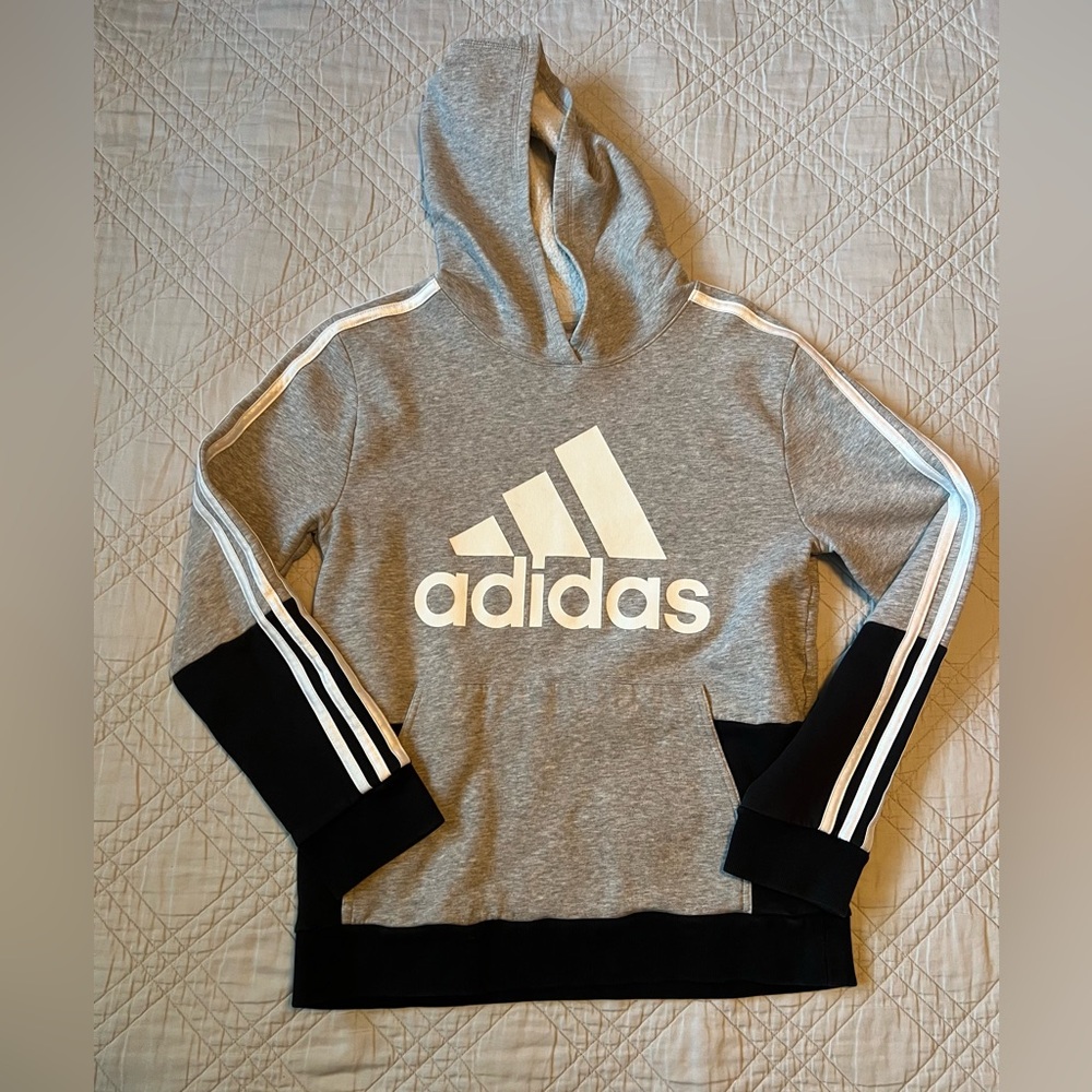 Adidas Kids Gray Hoodie with Black Sleeves